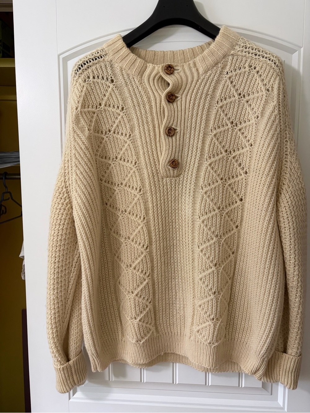 Vintage Hand Loomed 100% Wool Chunky Cream Sweater